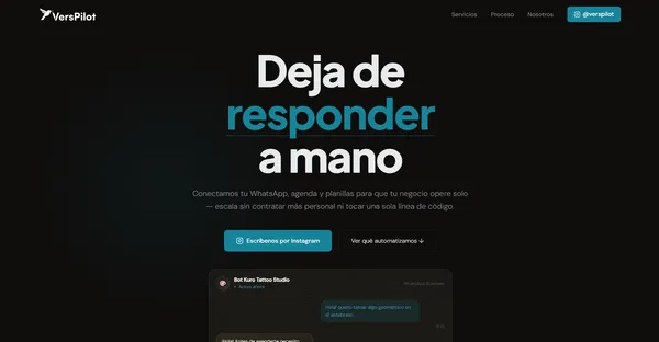 Página de inicio de Verspilot con hero y líneas de acción