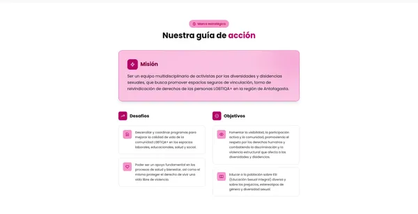 Marco estratégico con misión, desafíos y objetivos de LGBT+Libre